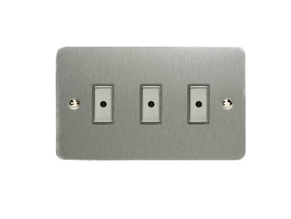 Designový vypínač Tlačítkový vypínač IMPULSE - 3-modulový jednosměrný (č.1) 0-100 W (max 10 LEDs) 1.1A 1-pólový LED s dálkovým V-Pro ULTRAPLOCHÉ - kartáčovaná ocel / ocelová tlačítka, JFSE103
