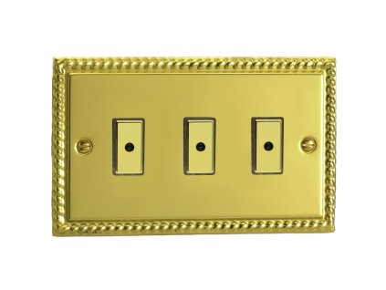 Designový vypínaè Tlaèítkový vypínaè IMPULSE - 3-modulový jednosmìrný (è.1) 0-100 W (max 10 LEDs) 1.1A 1-pólový LED s dálkovým V-Pro KLASICKÉ - letìná mosaz / mosazná tlaèítka, JGE103