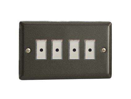 Designový vypínaè Tlaèítkový vypínaè IMPULSE - 4-modulový jednosmìrný (è.1) 0-100 W (max 10 LEDs) 0.7A 1-pólový LED s dálkovým V-Pro KLASICKÉ - grafit 21 / chromová tlaèítka, JPE104