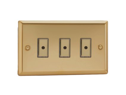 Designový vypínaè Tlaèítkový vypínaè IMPULSE - 3-modulový jednosmìrný (è.1) 0-100 W (max 10 LEDs) 1.1A 1-pólový LED s dálkovým V-Pro KLASICKÉ - letìná mosaz / mosazná tlaèítka, JVE103