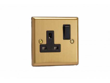 Designová zásuvka Síťová zásuvka MAINS SOCKET - 1-modulový 13A 2-pólový britská zásuvka KLASICKÉ - kartáčovaná mosaz / černý, XB4B
