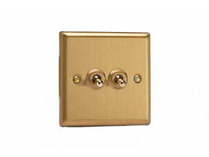 Designový vypínaè Páèkový vypínaè TOGGLE - 2-modulový køíový (è.7) 10A 1-pólový KLASICKÉ - kartáèovaná mosaz / mosazné páèky, XBT2