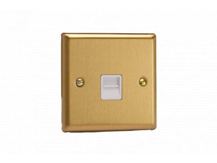 Designová zásuvka Mutimediální zásuvka MEDIA SOCKET - 1-modulový telefon KLASICKÉ - kartáèovaná mosaz / bílá, XBTSW