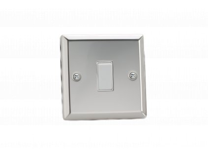Designový vypínač Kolébkový vypínač ROCKER - 1-modulový schodišťový (č.6); jednosměrný (č.1) 10A 1-pólový KLASICKÉ - leštěný chrom / bílá kolébka, XC1W