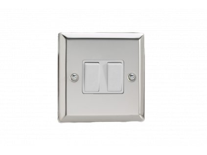 Designový vypínač Kolébkový vypínač ROCKER - 2-modulový schodišťový (č.6); jednosměrný (č.1) 10A 1-pólový KLASICKÉ - leštěný chrom / bílé kolébky, XC2W