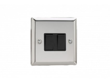 Designový vypínač Kolébkový vypínač ROCKER - 2-modulový schodišťový (č.6); jednosměrný (č.1) 10A 1-pólový KLASICKÉ - leštěný chrom / černé kolébky, XC2B