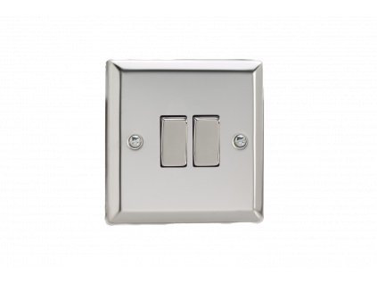 Designový vypínač Kolébkový vypínač ROCKER - 2-modulový schodišťový (č.6); jednosměrný (č.1) 10A 1-pólový KLASICKÉ - leštěný chrom / chromové kolébky, XC2D