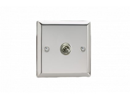 Designový vypínač Páčkový vypínač TOGGLE - 1-modulový schodišťový (č.6); jednosměrný (č.1) 10A 1-pólový KLASICKÉ - leštěný chrom / chromová páčka, XCT1