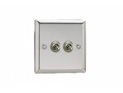 Designový vypínač Páčkový vypínač TOGGLE - 2-modulový schodišťový (č.6); jednosměrný (č.1) 10A 1-pólový KLASICKÉ - leštěný chrom / chromové páčky, XCT2