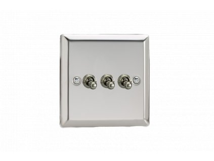 Designový vypínač Páčkový vypínač TOGGLE - 3-modulový schodišťový (č.6); jednosměrný (č.1) 10A 1-pólový KLASICKÉ - leštěný chrom / chromové páčky, XCT3