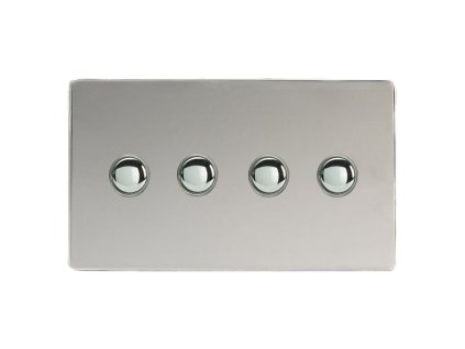 Designový vypínaè Tlaèítkový vypínaè IMPULSE - 4-modulový jednosmìrný (è.1) 6A 1-pólový momentový BEZROUBKOVÉ - letìný chrom / chromová tlaèítka, XDCP4S