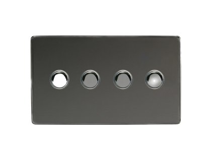 Designový vypínač Tlačítkový vypínač IMPULSE - 4-modulový schodišťový (č.6); jednosměrný (č.1) 6A 1-pólový BEZŠROUBKOVÉ - černé (lesklé) iridium / černé (lesklé) iridium, XDIP4S