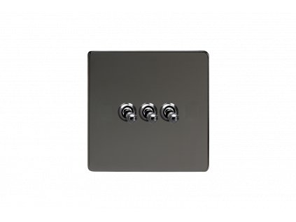 Designový vypínač Páčkový vypínač TOGGLE - 3-modulový schodišťový (č.6); jednosměrný (č.1) 10A 1-pólový BEZŠROUBKOVÉ - černé (lesklé) iridium / černé (lesklé) iridium, XDIT3S