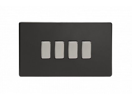 Designový vypínač Kolébkový vypínač ROCKER - 4-modulový schodišťový (č.6); jednosměrný (č.1) 10A 1-pólový BEZŠROUBKOVÉ - prémiová černá / chromové kolébky, XDL9S