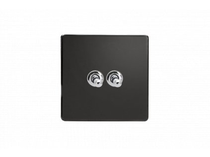 Designový vypínaè Páèkový vypínaè TOGGLE - 2-modulový schodiový (è.6); jednosmìrný (è.1) 10A 1-pólový BEZROUBKOVÉ - prémiová èerná / chromová páèka, XDLT2S