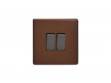 Designový vypínač Kolébkový vypínač ROCKER - 2-modulový schodišťový (č.6); jednosměrný (č.1) 10A 1-pólový BEZŠROUBKOVÉ - moka / černé (lesklé) iridium, XDM2S