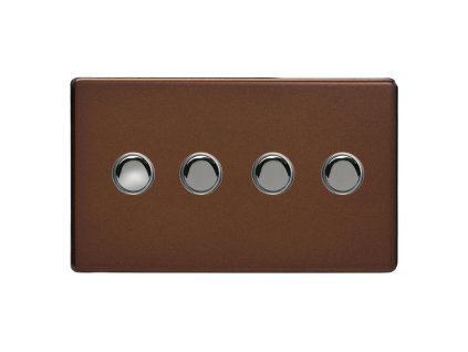 Designový vypínaè Tlaèítkový vypínaè IMPULSE - 4-modulový schodiový (è.6); jednosmìrný (è.1) 6A 1-pólový BEZROUBKOVÉ - moka / èerné (lesklé) iridium, XDMP4S
