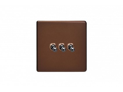 Designový vypínač Páčkový vypínač TOGGLE - 3-modulový schodišťový (č.6); jednosměrný (č.1) 10A 1-pólový BEZŠROUBKOVÉ - moka / černé (lesklé) iridium, XDMT3S