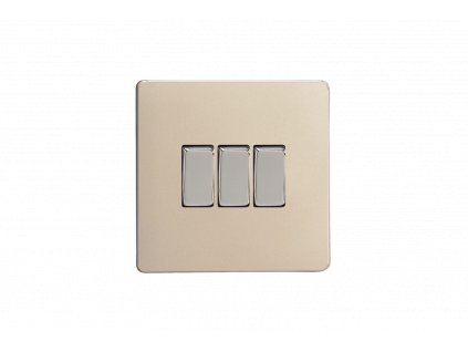 Designový vypínaè Kolébkový vypínaè ROCKER - 3-modulový schodiový (è.6); jednosmìrný (è.1) 10A 1-pólový BEZROUBKOVÉ - satén / chromové kolébky, XDN3S