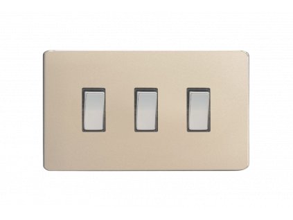 Designový vypínaè Kolébkový vypínaè ROCKER - 3-modulový schodiový (è.6); jednosmìrný (è.1) 10A 1-pólový BEZROUBKOVÉ - satén / chromové kolébky, XDN93S