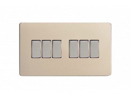 Designový vypínaè Kolébkový vypínaè ROCKER - 6-modulový schodiový (è.6); jednosmìrný (è.1) 10A 1-pólový BEZROUBKOVÉ - satén / chromové kolébky, XDN96S