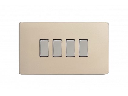 Designový vypínač Kolébkový vypínač ROCKER - 4-modulový schodišťový (č.6); jednosměrný (č.1) 10A 1-pólový BEZŠROUBKOVÉ - satén / chromové kolébky, XDN9S