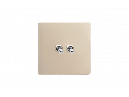 Designový vypínač Páčkový vypínač TOGGLE - 2-modulový schodišťový (č.6); jednosměrný (č.1) 10A 1-pólový BEZŠROUBKOVÉ - satén / chromové páčky, XDNT2S