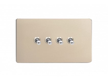 Designový vypínaè Páèkový vypínaè TOGGLE - 4-modulový schodiový (è.6); jednosmìrný (è.1) 10A 1-pólový BEZROUBKOVÉ - satén / chromové páèky, XDNT9S