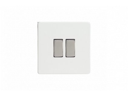 Designový vypínač Kolébkový vypínač ROCKER - 2-modulový schodišťový (č.6); jednosměrný (č.1) 10A 1-pólový BEZŠROUBKOVÉ - prémiová bílá / chromové kolébky, XDQ2S