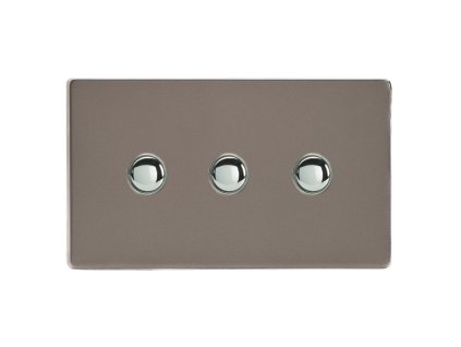 Designový vypínač Tlačítkový vypínač IMPULSE - 3-modulový schodišťový (č.6); jednosměrný (č.1) 6A 1-pólový BEZŠROUBKOVÉ - cínová / chromová tlačítka, XDRP3S