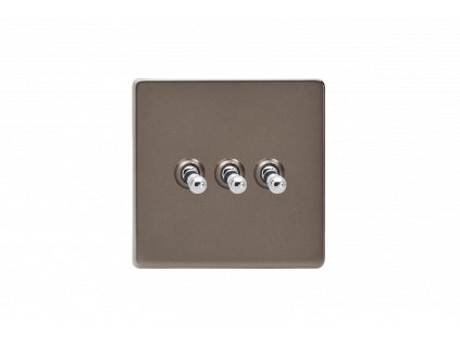 Designový vypínač Páčkový vypínač TOGGLE - 3-modulový schodišťový (č.6); jednosměrný (č.1) 10A 1-pólový BEZŠROUBKOVÉ - cínová / chromové páčky, XDRT3S