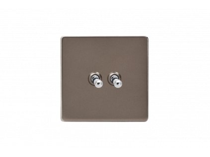 Designový vypínač Páčkový vypínač TOGGLE - 2-modulový schodišťový (č.6); jednosměrný (č.1) 10A 1-pólový BEZŠROUBKOVÉ - cínová / chromová páčka, XDRT2S