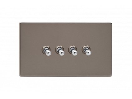 Designový vypínač Páčkový vypínač TOGGLE - 4-modulový schodišťový (č.6); jednosměrný (č.1) 10A 1-pólový BEZŠROUBKOVÉ - cínová / chromové páčky, XDRT9S