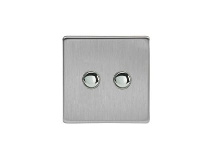 Designový vypínač Tlačítkový vypínač IMPULSE - 2-modulový jednosměrný (č.1) 6A 1-pólový momentový BEZŠROUBKOVÉ - kartáčovaná ocel / chromová tlačítka, XDSP2S