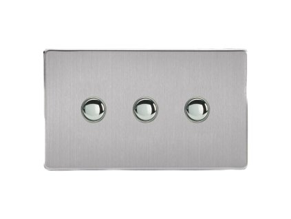 Designový vypínač Tlačítkový vypínač IMPULSE - 3-modulový schodišťový (č.6); jednosměrný (č.1) 6A 1-pólový BEZŠROUBKOVÉ - kartáčovaná ocel / chromová tlačítka, XDSP3S