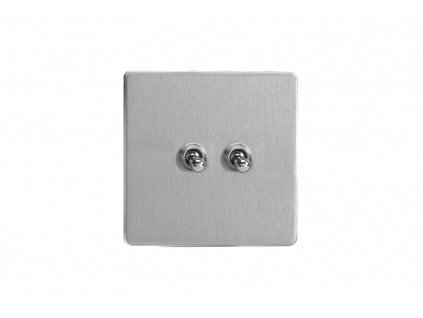 Designový vypínač Páčkový vypínač TOGGLE - 2-modulový schodišťový (č.6); jednosměrný (č.1) 10A 1-pólový BEZŠROUBKOVÉ - kartáčovaná ocel / chromové páčky, XDST2S