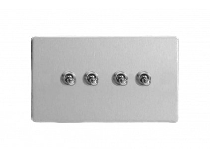 Designový vypínač Páčkový vypínač TOGGLE - 4-modulový schodišťový (č.6); jednosměrný (č.1) 10A 1-pólový BEZŠROUBKOVÉ - kartáčovaná ocel / chromové páčky, XDST9S