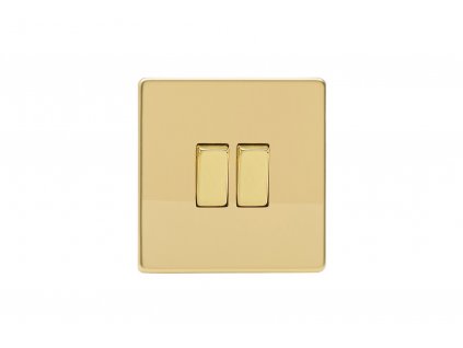 Designový vypínač Kolébkový vypínač ROCKER - 2-modulový schodišťový (č.6); jednosměrný (č.1) 10A 1-pólový BEZŠROUBKOVÉ - leštěná mosaz / mosazné kolébky, XDV2S