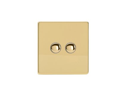 Designový vypínač Tlačítkový vypínač IMPULSE - 2-modulový schodišťový (č.6); jednosměrný (č.1) 6A 1-pólový BEZŠROUBKOVÉ - leštěná mosaz / mosazná tlačítka, XDVP2S