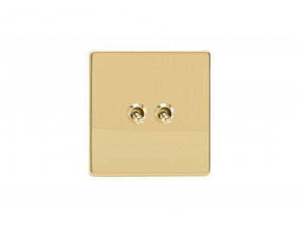 Designový vypínač Páčkový vypínač TOGGLE - 2-modulový schodišťový (č.6); jednosměrný (č.1) 10A 1-pólový BEZŠROUBKOVÉ - leštěná mosaz / mosazné páčky, XDVT2S