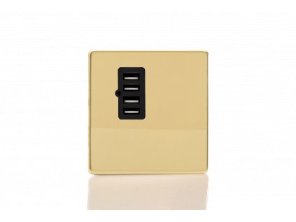 Designová zásuvka Síťová zásuvka MAINS SOCKET - Bezšroubkový - 4-modulový - leštěná mosaz, Síťová zásuvka MAINS SOCKET - Bezšroubkový - 4-modulový - leštěná mosaz