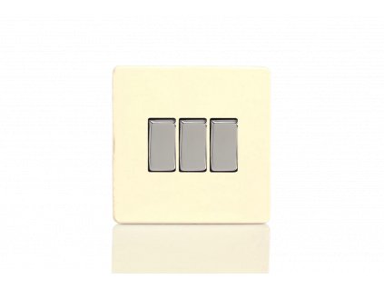 Designový vypínač Kolébkový vypínač ROCKER - 3-modulový schodišťový (č.6); jednosměrný (č.1) 10A 1-pólový BEZŠROUBKOVÉ - bílá čokoláda / chromové kolébky, XDW3S