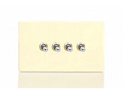 Designový vypínač Páčkový vypínač TOGGLE - 4-modulový schodišťový (č.6); jednosměrný (č.1) 10A 1-pólový BEZŠROUBKOVÉ - bílá čokoláda / chromové páčky, XDWT9S
