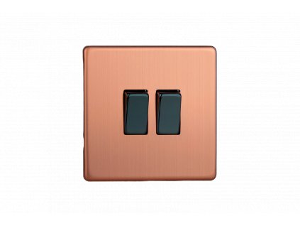 Designový vypínaè Kolébkový vypínaè ROCKER - 2-modulový schodiový (è.6); jednosmìrný (è.1) 10A 1-pólový BEZROUBKOVÉ - kartáèovaná mìï / èerné (lesklé) iridium, XDY2S.BC