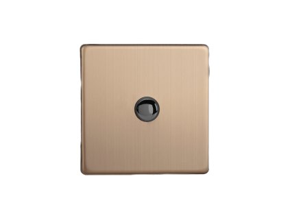 Designový vypínač Tlačítkový vypínač IMPULSE - 1-modulový schodišťový (č.6); jednosměrný (č.1) 6A 1-pólový BEZŠROUBKOVÉ - kartáčovaná měď / černé (lesklé) iridium, XDYP1S.BC