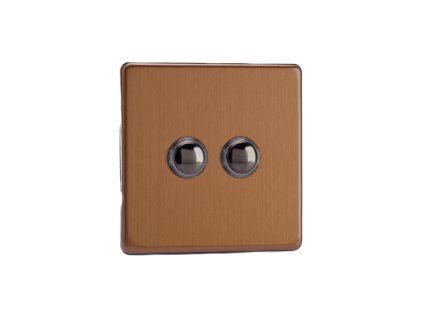 Designový vypínač Tlačítkový vypínač IMPULSE - 2-modulový schodišťový (č.6); jednosměrný (č.1) 6A 1-pólový BEZŠROUBKOVÉ - kartáčovaný bronz / černé (lesklé) iridium, XDYP2S.BZ