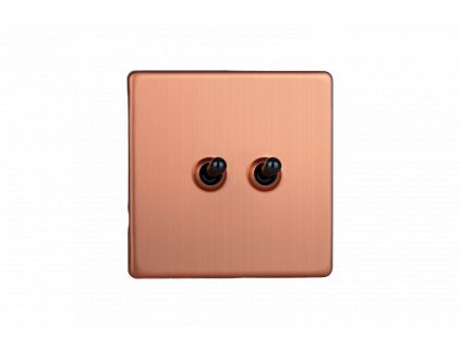 Designový vypínač Páčkový vypínač TOGGLE - 2-modulový schodišťový (č.6); jednosměrný (č.1) 10A 1-pólový BEZŠROUBKOVÉ - kartáčovaná měď / černé (lesklé) iridium, XDYT2S.BC
