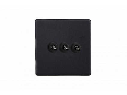 Designový vypínač Páčkový vypínač TOGGLE - 3-modulový schodišťový (č.6); jednosměrný (č.1) 10A 1-pólový BEZŠROUBKOVÉ - matně černá / černé (lesklé) iridium, XDYT3S.MB
