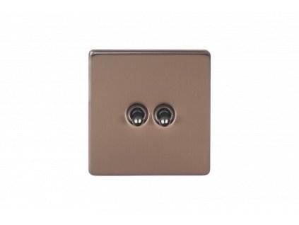 Designový vypínač Páčkový vypínač TOGGLE - 2-modulový schodišťový (č.6); jednosměrný (č.1) 10A 1-pólový BEZŠROUBKOVÉ - kartáčovaný bronz / černé (lesklé) iridium, XDYT2S.BZ