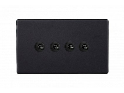 Designový vypínač Páčkový vypínač TOGGLE - 4-modulový schodišťový (č.6); jednosměrný (č.1) 10A 1-pólový BEZŠROUBKOVÉ - matně černá / černé (lesklé) iridium, XDYT9S.MB